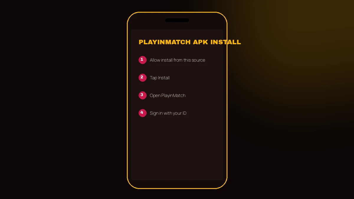 PlayinMatch APK install steps shown on an Android phone screen