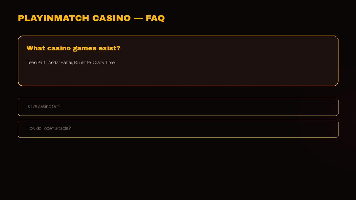 PlayinMatch casino help board answering common table and crash game questions