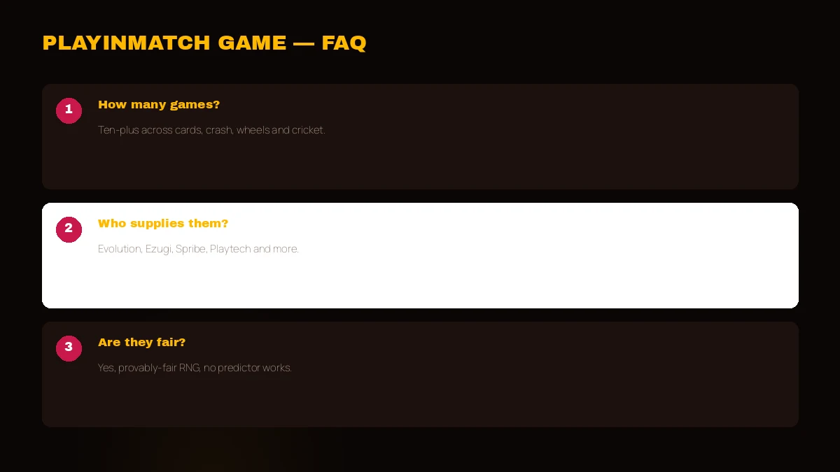 PlayinMatch game questions answered — categories, providers and Aviator fairness