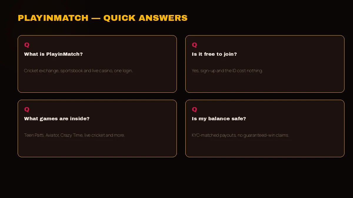 PlayinMatch frequently asked questions about login, safety and payouts