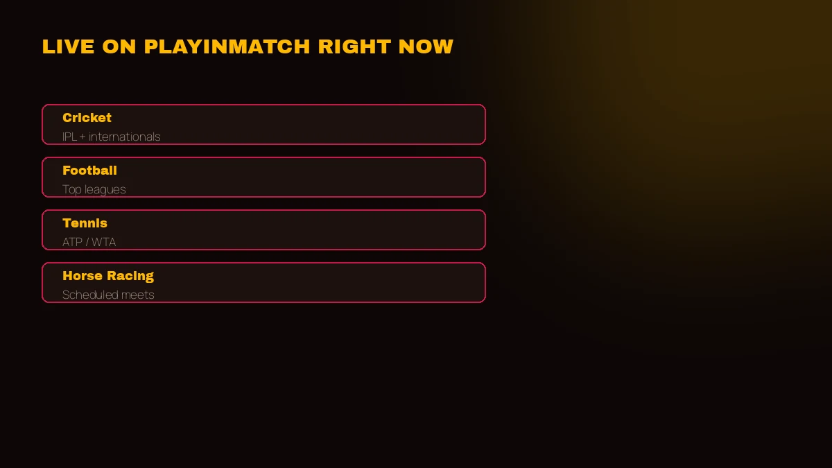 PlayinMatch live sports ticker board showing cricket, soccer and tennis live counts