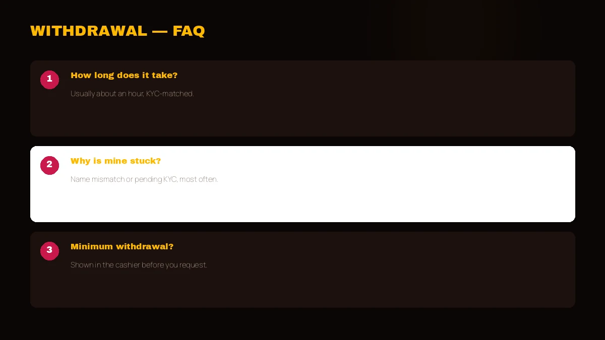 PlayinMatch withdrawal questions — timing, minimum, KYC and stuck payouts